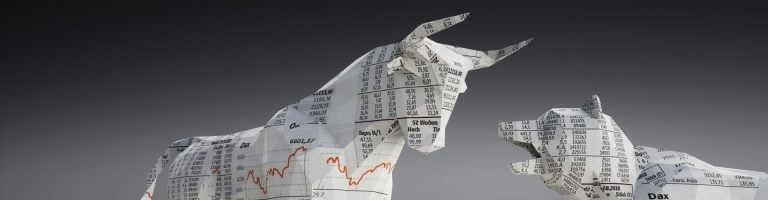 Bull and bear made of paper