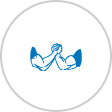 Decorative icon showing a drawing of two people shaking hands with muscular arms