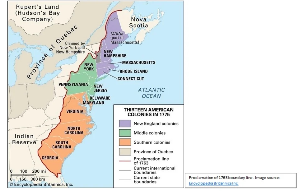 Map thirteen american colonies